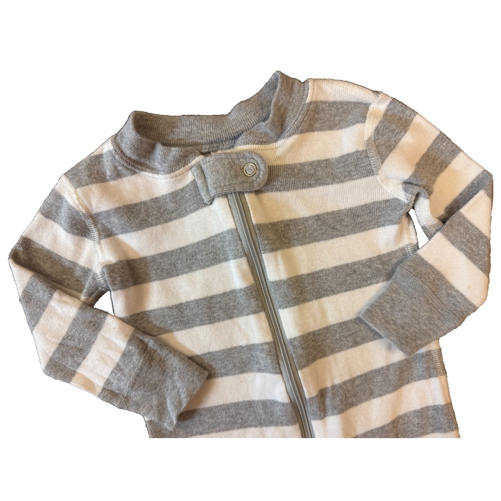 Hanna Andersson Footless Sleeper 6-12 Months Pajamas Zipper Organic Gray Striped